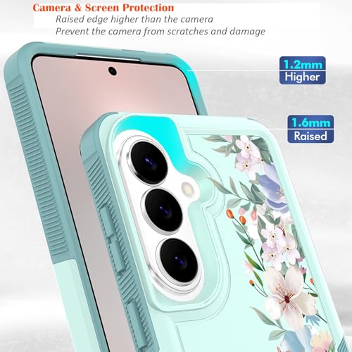 for Samsung Galaxy S26 5G Case: Cute Flowers Floral Design for Girls Women Slim Soft TPU Bumper Shockproof Silicone Cell Phone Cover (Mint Green/Magnolia) - color: Mint Green/Magnolia