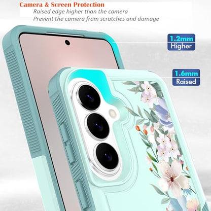 for Samsung Galaxy S26 5G Case: Cute Flowers Floral Design for Girls Women Slim Soft TPU Bumper Shockproof Silicone Cell Phone Cover (Mint Green/Magnolia) - color: Mint Green/Magnolia