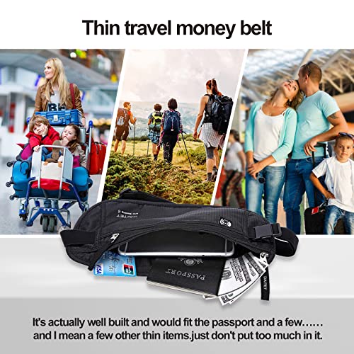 Money Belt - Passport Holder Secure Hidden Travel Wallet with RFID Blocking, Undercover Fanny Pack (Black) - color: Black, size: Rfid Blocking & Belt Wide:1 inch