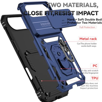 for iPhone Air Case, with Slide Camera Cover HD Screen Protector [Military Grade 16ft. Drop Tested] Ring Holder Kickstand Protective Phone Case for Apple iPhone Air 2025, Navy Blue - color: Navy Blue w/ Slide Camera 2nd gen. Military Grade
