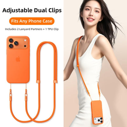 Phone Lanyard Phone Strap Crossbody Compatible with iPhone 17/Air/Pro/Max All Phone Cases with 2 Charms Dual Holes TPU Tab 360° Hook Adjustable Hands-Free Shoulder Neck Camera Strap Anti Theft Orange - color: A-orange