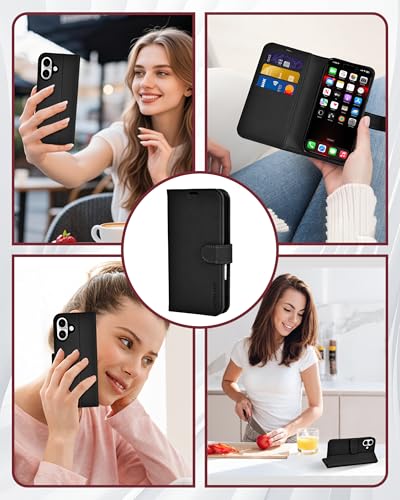 for iPhone 17 Pro Max Wallet Case, Flip Folio Phone Cover with Card Holder, RFID Blocking, Shockproof Protective Case with Kickstand, Magnetic Closure, PU Leather & TPU, Black - color: Black