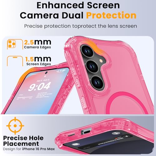 WRJ Magnetic Clear for Samsung Galaxy S26 FE Case,Samsung S25 FE Case [Fit for MagSafe][Military Grade Drop Protection] Translucent Shockproof Protective Phone Case-Hot Pink - color: Hot Pink, style: Transparent