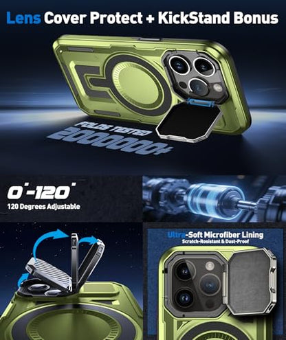 DASFOND Shield Series for iPhone 13 Pro Case with Camera Stand Cover [Compatible with MagSafe] Full Body Military Shockproof Protection Heavy Duty Rugged Magnetic Phone Case iPhone 13 Pro, Olive Green - color: Olive Green, size: Camera Stand iPhone 13 Pro