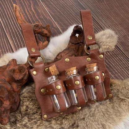 Belt Pouch Waist Bag Fanny Pack Steampunk Phone Holder Medieval Bag Leather Belt Renaissance Cosplay Costume Accessories (3Bottle-New/Brown) - color: 3Bottle-New/Brown