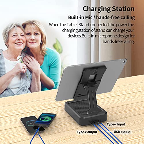 JTEMAN Tablet Stand with Bluetooth Speaker, Adjustable Foldable Desk Dock - color: Silver Black