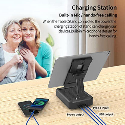 JTEMAN Tablet Stand with Bluetooth Speaker, Adjustable Foldable Desk Dock - color: Silver Black