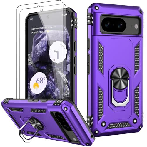LUMARKE for Google Pixel 8A Case with Screen Protector,Pass 16ft. Drop Tested Military Grade Protective Phone Cover with Magnetic Ring Kickstand Compatible with Car Mount Holder Purple - color: Purple, size: Google Pixel 8A