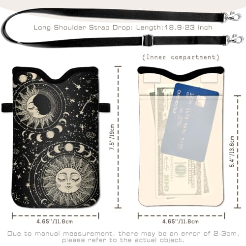 Universal Phone Sleeve Pouch with Crossbody Strap 7.6 X 4.3 Inches Shockproof Water Resistant Mobile Protection Bag-Black Sun Moon Neoprene Phone Pouch Bag - color: Black Sun Moon-Phone Pouch