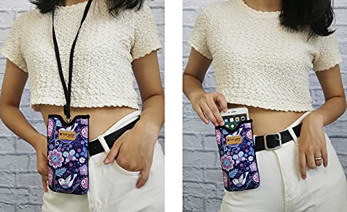 Tainada Neck Cellphone Sleeve Carrier w/Belt Loop (Floral Pattern Purple) - color: Floral Pattern Purple