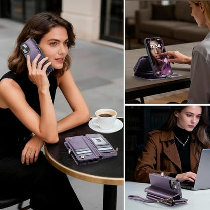Strapurs for iPhone 15 Magnetic Detachable Wallet Phone Case, Purple - color: (Detachable with Magsafe)-Purple, size: iPhone 15 - 6.1"
