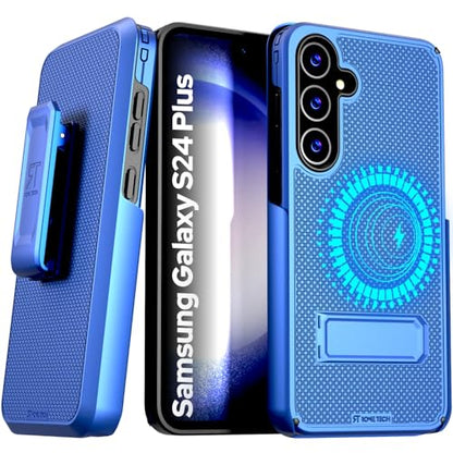 Designed for Samsung Galaxy S24 Plus Case with Belt Clip Holster | Rugged Cover with Strong Magnet & Kickstand Heavy Duty Combo - Navy Blue - color: Navy Blue, style: Galaxy S24 Plus