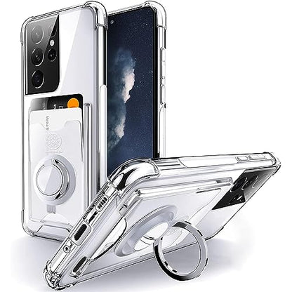 Shields Up for Samsung Galaxy S21 Ultra Case with Card Holder Stand, Clear - color: Clear, size: Galaxy S21 Ultra