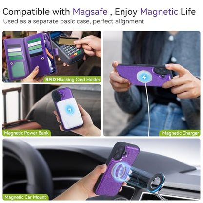 Varikke Wallet Case for iPhone 16 - Compatible with Magsafe, Light Purple - color: (Compatible with MagSafe) Dark Purple, size: iPhone 16 6.1"