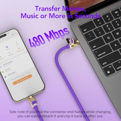 MFish 240W 4-in-1 Fast Charging Cable, Purple Gold, 6.6FT - color: Purple Gold, size: 6.6FT