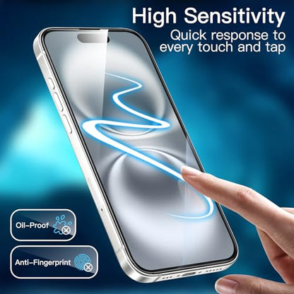 JETech Full-Coverage Screen Protector for iPhone 16, 3-Pack | Black Edge Tempered Glass, Easy Installation Tool, HD Clear, Case-Friendly - size: iPhone 16
