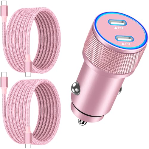 Apple MFi Certified iPhone Duo 18 17 Pro Max Car Charger, USB C Car Charger - color: Titanium Pink