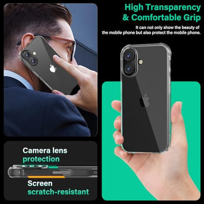 ONES for iPhone 16 Case Clear, Slim Soft TPU Silicone Cover, Military Drop Protective Thin Phone Bumper Case with Shockproof Airbags Yellowing Resistant,Transparent - size: iPhone 16