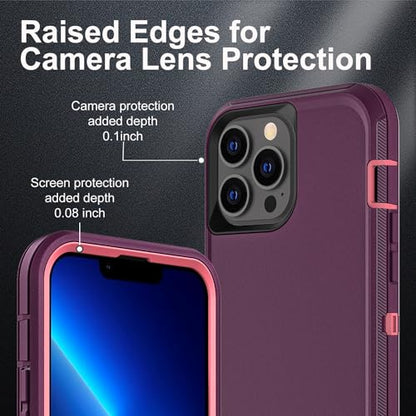 YKHJKLEC for iPhone 13 Pro Max Case, Military Grade 3 in 1 Heavy Duty Shockproof/Drop Proof/Dust Proof Case with 2Pcs Tempered Glass Screen Protector (Purple/Pink) - color: Purple/Pink