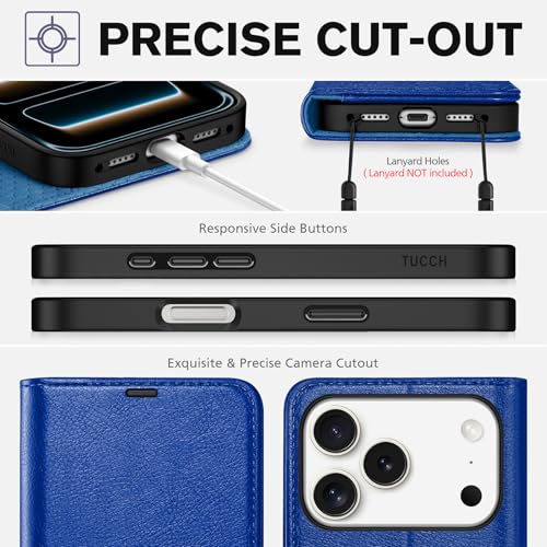 TUCCH Wallet Case for iPhone 17 Pro (6.3") 2025, Flip Stand, Klein Blue | RFID Blocking, 4 Card Holders, Kickstand, PU Leather, Shockproof TPU Shell, Magnetic Closure, Protective Folio Cover - color: Textured Klein Blue
