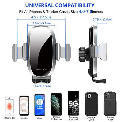 Miracase Upgraded-2nd Generation Universal Phone Holders for Your Car, Hands Free Air Vent Car Phone Holder Mount Compatible with iPhone 16/15/14/13/12/11 Series and All Phones - style: Silver
