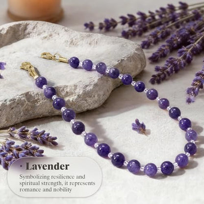 SURPHY Natural Stone Phone Charm, Beaded Phone Wrist Strap with Tether Tab - color: Amethyst