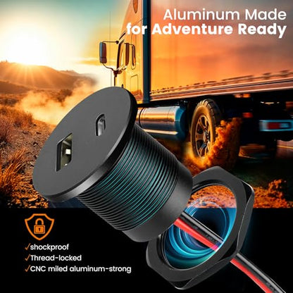 2Pcs RV 12V USB Outlet Alumium Charger, 48W PD and QC Cigarette Lighter Replacement, 12 Volt Socket No Light, Flush Mount USB Port for for Trailer Camper Van Car Boat 24V - color: 2Pcs
