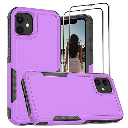 Jeylly for iPhone 11 Case with Tempered Glass Screen Protector [2 Pack] Dual Layer Anti Drop Non Slip Heavy Duty Full Body Shockproof Protective Phone Case for iPhone 11, Purple | Dual Layer Anti Drop Non Slip Heavy Duty Full Body Shockproof Protective Ph