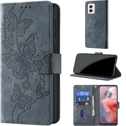 Case Wallet for Motorola Moto G Power 5G 2024, Gray Purple | RFID Blocking, 3 Card Holder Stand, Shockproof TPU Shell, PU Leather Magnetic Closure, 6.7-inch - color: Gray Purple