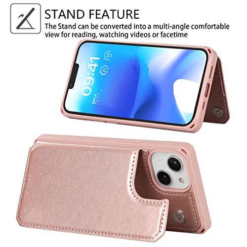 Cavor for iPhone 14 Wallet Case with Card Holder for Women, Rose Gold - color: C-Rose gold