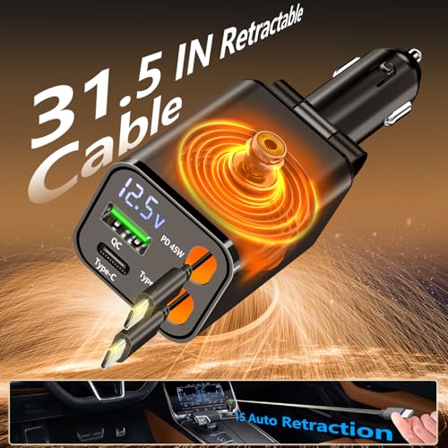 Apple MFi Certified Retractable Car Charger USB C, 120W Car Phone Charger - size: 2.8FT