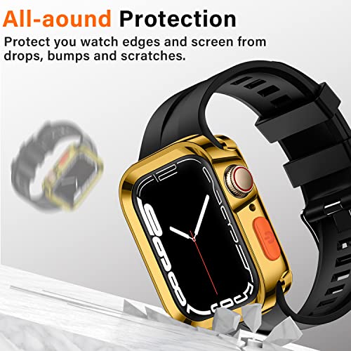 Amizee Rugged Case Compatible with Apple Watch Case Series 9/8/7 41mm SE 3/2/1 Series 6/5/4 40mm, Soft TPU Shockproof Bumper Drop Proof Protective Cover Compatible with iWatch - Plating Gold - color: Plating Gold, size: 40mm/41mm