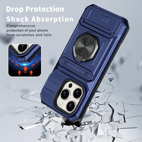 Vofolen for iPhone 15 Pro Case Wallet with Card Holder [Store 2 Cards] Blue | 360° Magnetic Rotated Ring Stand, Dual Layer Heavy Duty Drop Protection Wallet Phone Case Cover for iPhone 15 Pro 6.1'' Blue - color: Blue