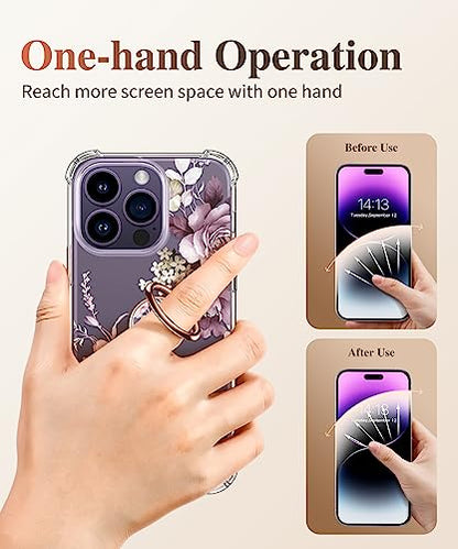 GVIEWIN Flower Cell Phone Ring Holder, Metal Kickstand Grip 360° Rotation - color: B-Cherry Blossoms