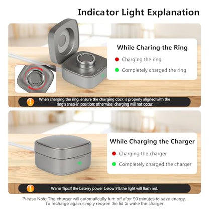 Wireless Charging Case Compatible with Oura Ring Gen 4 Charger Size 8 | 600mAh Portable Travel Charging Box with USB-C Cable & Indicator Light, Essential for Smart Oura Ring 4 Users, Grey