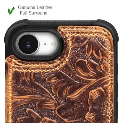Wallet Real Leather Case Compatible with iPhone 16e/17e 6.1" Brown | Genuine Leather,Shockproof, Anti-Fall Case,Flip Cover,with Card Slot,Double Magnetic Buckle,Kickstand,RFID Blocking Brown - color: Brown, size: 6.1"-16e