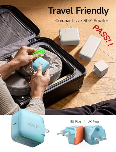 JSAUX 65W GaN USB C Charger for Switch 2, EU/UK Plug, 6.6FT Cable, Blue - color: Blue&Orange