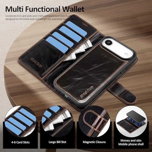 Shieldtop Compatible with MagSafe iPhone 17 Air Wallet Case,(Coffee) | 2 in 1 Detachable Magnetic,Credit Card Holder Slots,RFID Blocking,PU Leather,Kickstand,Flip Folio Phone Cover for Men & Women - color: Coffee-U1, size: iPhone 17 Air - 6.6"