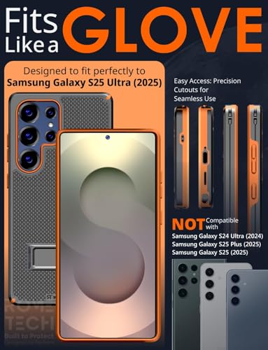 Designed for Samsung Galaxy S25 Ultra Case with Belt Clip Holster | Rugged Cover with Strong Magnet & Kickstand Heavy Duty Combo - Black & Orange - color: Black & Orange