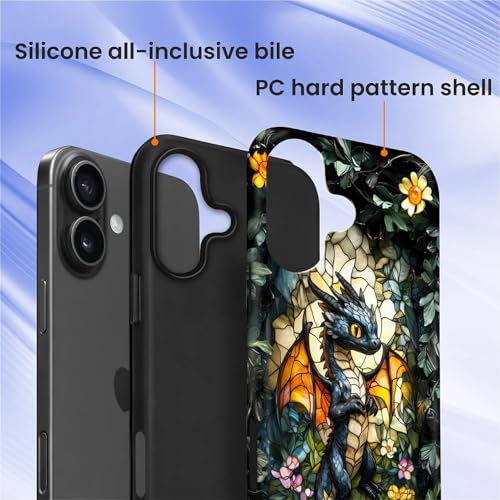 Case for iPhone 16,Drop Protection Hybrid 2-Layer Hard Phone Cover-Stained Glass Black Dragon - color: Stained Glass Black Dragon, size: iPhone 16