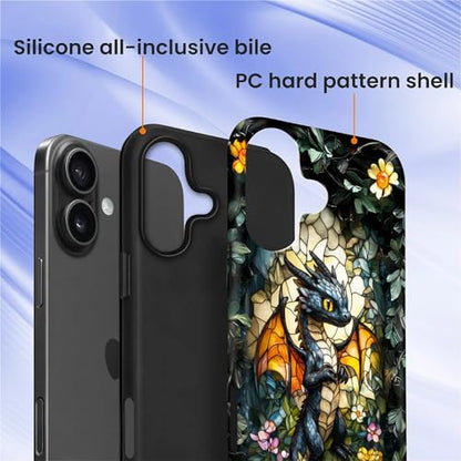 Case for iPhone 16,Drop Protection Hybrid 2-Layer Hard Phone Cover-Stained Glass Black Dragon - color: Stained Glass Black Dragon, size: iPhone 16