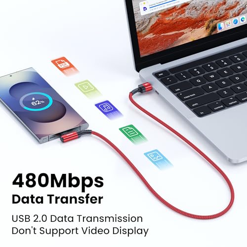 toocki USB C Cable Right Angle, 2-Pack 6.6ft USB A to USB C Charger Cable - color: Red, size: 6.6FT+6.6FT