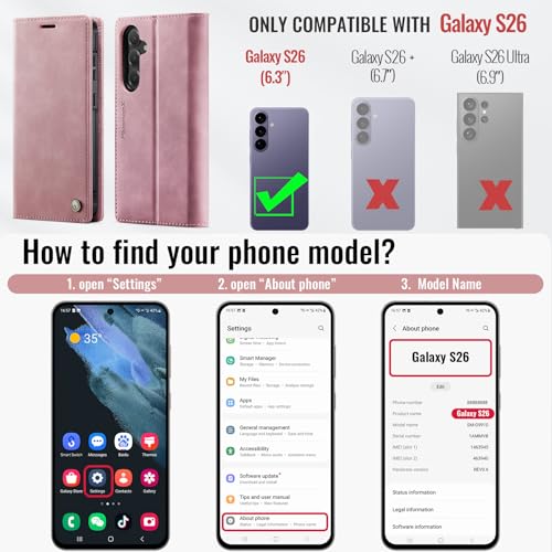 for Samsung Galaxy S26 5G 2in1 Detachable Wallet Case, Pink | Compatible with Magsafe, Magnetic, RFID Blocking Card Holder, Shockproof, Kickstand, Wireless Charging, PU Leather Flip Cover - color: (Detachable 2 in 1)-Pink, size: Galaxy S26