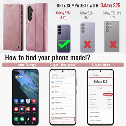 for Samsung Galaxy S26 5G 2in1 Detachable Wallet Case, Pink | Compatible with Magsafe, Magnetic, RFID Blocking Card Holder, Shockproof, Kickstand, Wireless Charging, PU Leather Flip Cover - color: (Detachable 2 in 1)-Pink, size: Galaxy S26