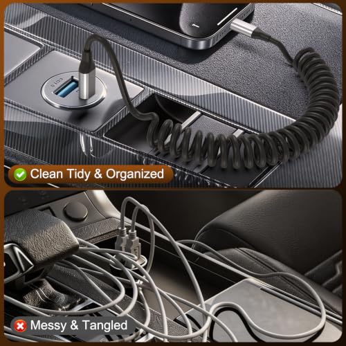2 Pack Coiled USB C to USB C Cable, 3FT 60W USBC Fast Charging Car Charger - size: 4FT