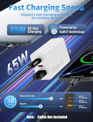 85W Dynamic Power GaN USB-C Fast Charger, 2C1A 3-Port, Max 65W, 2 Pack - color: White, size: 2Pack