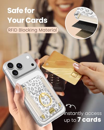 Shorogyt Compatible with Magsafe Wallet with Ring Grip Magnetic Card Holder - Cute Phone Wallets with Stand for iPhone 17/16/15/14/13/12 Series for Women Girls Gray Leopard Design, Fit 7 Cards - color: Gray Leopard