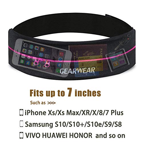 Running Belt | Runner Fanny Pack for Women and Men | Adjustble Waist Band Pack for Storage Phone - color: Pink Zipper Black/27"-43"