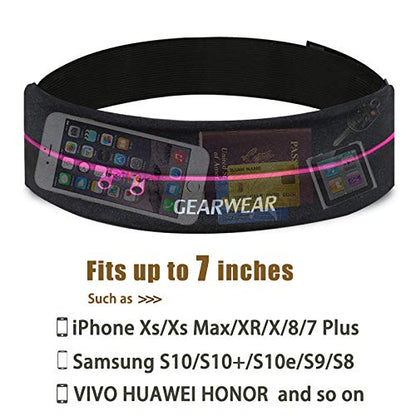 Running Belt | Runner Fanny Pack for Women and Men | Adjustble Waist Band Pack for Storage Phone - color: Pink Zipper Black/27"-43"