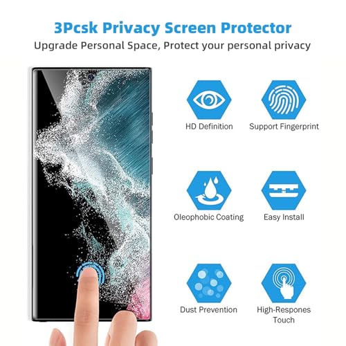3 Pack Privacy Screen Protector for Samsung Galaxy S22 Ultra 6.8", Anti-Spy Flexible TPU Hydrogel Film for S22 Ultra, Support Fingerprint Unlock, Curved Coverage - size: Galaxy S22 Ultra